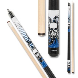 Eight Ball Mafia EBM17 Pool Cue - White, Blue, and Grey with Octupus Skull Design - 18oz