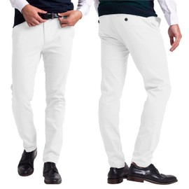 Mens Chino Pants Athletic-Fit Stretch Cotton Comfort Flat Front Casual Stretch Chino Pants All Waist 30W- 40W (White, 34W x 32L)