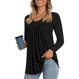 LONGYUAN Womens Plus Size Tops Long Sleeve Tunic Loose Fitting Casual Shirts Black XXX-Large