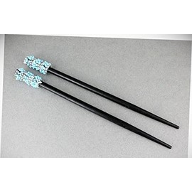 Perfect Hairstyle with Our Hair Accessories - Aqua Hair Sticks Crystal Bead Set 2 Chop Accessory Picks Pins 7 1/8" Long Fashionable Hair Accessory Hair Jewelry Accessories for Lady Women