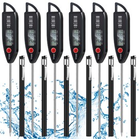 Copkim 6 Set Waterproof Food Thermometer for Water, Liquid, Candle and Cooking Digital Meat Thermometer with Long Probe Instant Read Thermometer for Kitchen BBQ Grill Candy (Black)