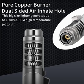 1800℃ Jet Torch Lighter,Butane Refillable Windproof Adjustable Flame Intensity with Flame Lock for Hiking Cooking Camping Outdoors (Silvery)
