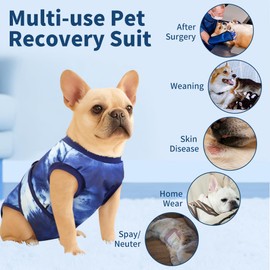 Soft Surgery Recovery Suit for Female/Male Dog Cat, Bandana Set Included, E-Collar Cone Alternative Anti Licking Abdominal Wounds After Spay/Neuter, Small Dogs Full Body Onesies, Medical Pet Bodysuit