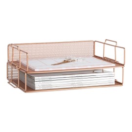 Blu Monaco Rose Gold Mesh Paper Tray - Set of 2