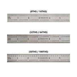 BIG HORN 19590 6-Inch Precision 4R Rigid Stainless-Steel Ruler - (1/8 Inch, 1/16 Inch, 1/32 Inch, 1/64 Inch)