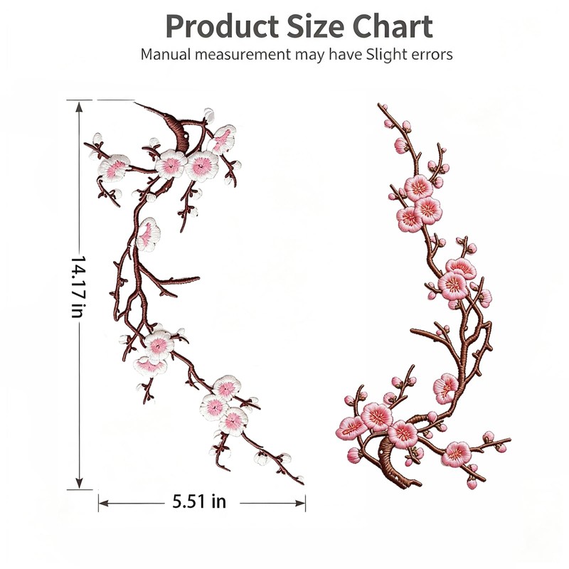 5 Pcs Cherry Blossom Patches, Embroidered Iron On Appliques for