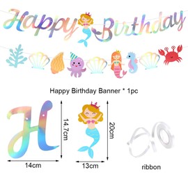 HUKUMA Happy Birthday Garland, Mermaid Decoration Children's Birthday Girl, Mermaid Happy Birthday Banner, Children's Birthday Decoration, Birthday Garland Children's Decoration, Birthday Decoration 1