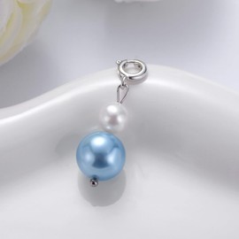 Something Blue Pearl Bridal Bouquet Charm for Bride-to-be, Bride Essentials Charms for Wedding Day Bridal Shower Bachelorette Party, Delicate Blue & White Pearls Pendant for Dress Garter Shoe
