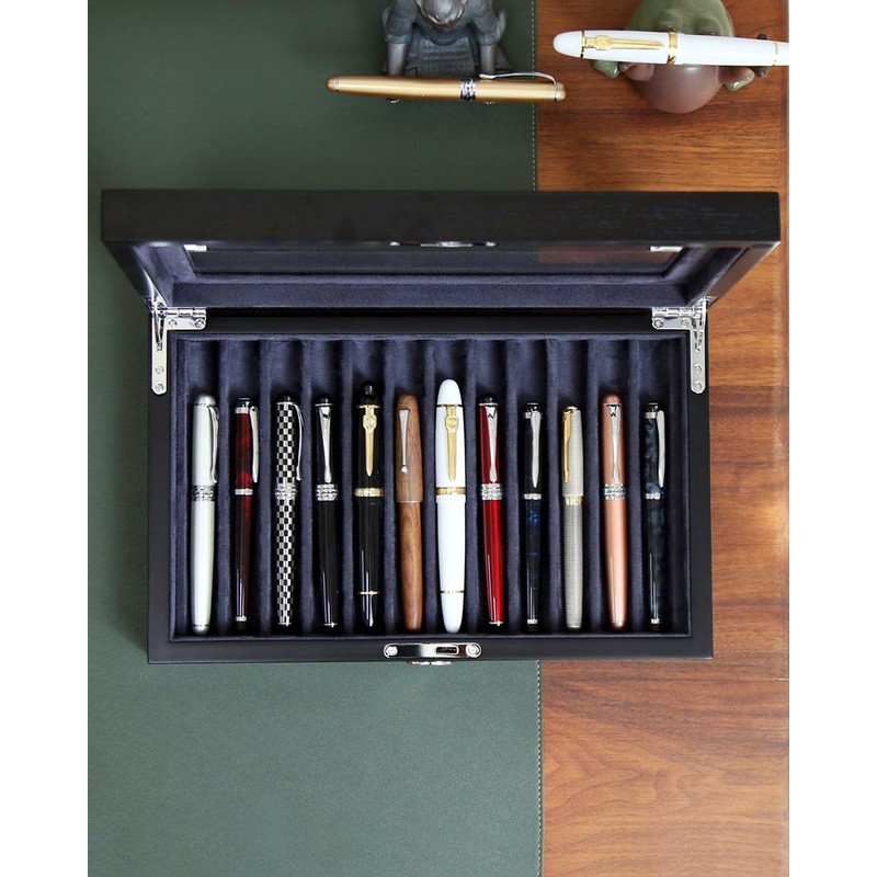 Bonaking Wood Pen Display Case 12 Pens, Fountain Pen Display