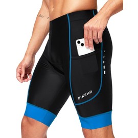 Padded Bike Shorts for Men 4D Cycling Road Riding Biking Padding Bicycle Shorts with Phone Pockets(Black/Blue,L)