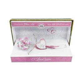 Glass Baron Keepsake Box Pink Rose, I Love You