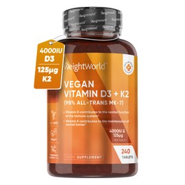 WeightWorld Vitamin D3 4000IU & Vitamin K2 125g (MK7) | 240 Vitamin D Tablets | 8 Months Supply | High Strength Vitamin D3 K2 | for Bones, Teeth, Muscle & Immune System (EFSA)