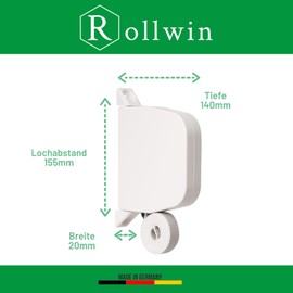 Rollwin 2x Roller Shutter Belt Winder Surface-Mounted – from Germany – 155 mm Hole Spacing White Mini Roller Shutter Winder with 5 m Strap 14 mm Including Roller Shutter Belt