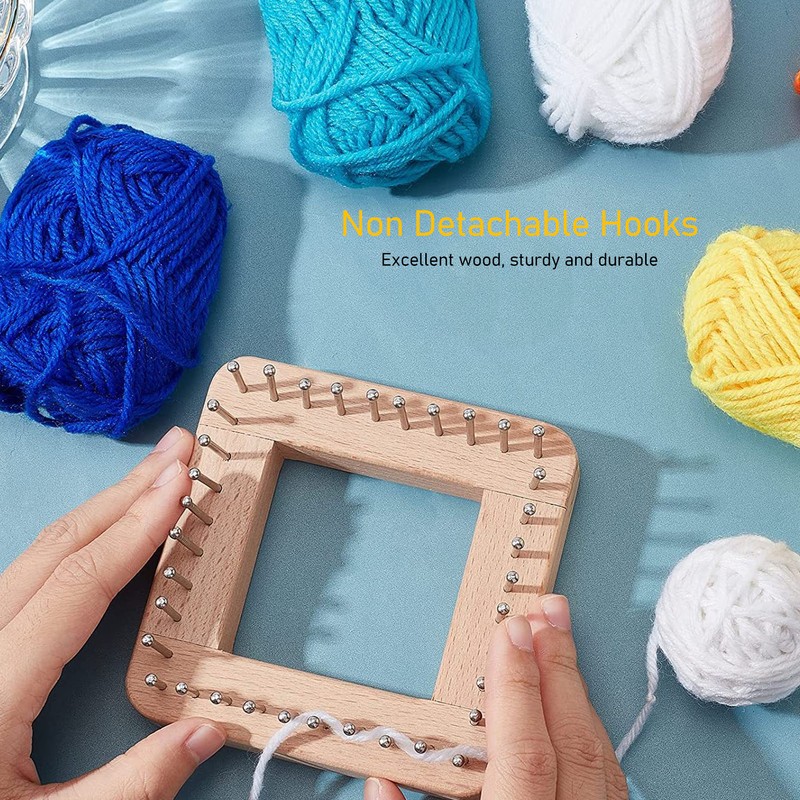Mini Square Knitting Tool with Hooks Wooden Crochet Board for