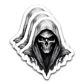 3Pcs Grim Reaper Death Skull Vinyl Decal Bumper Sticker 5 Inches