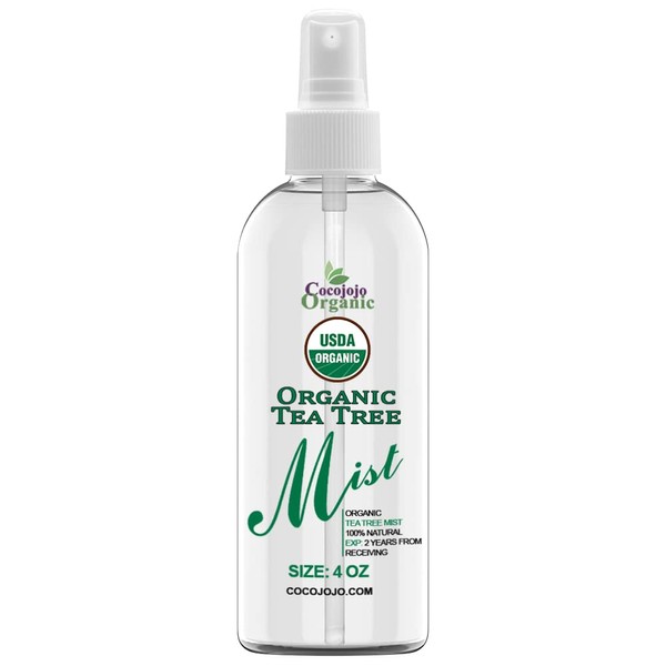 Organic Tea Tree Mist For Skincare - USDA Certified Organic- 4 oz- Face Mist Spray - Moisturize Sensitive and Dry Skin - Pillow Mist for Relaxation - Soothing & Relaxing -100% Pure Tea Tree Essential Oil & Glycerin Spray and Body Mist - Packaging May Vary.