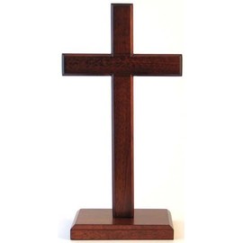 Shalom 10cm standing cross rectangular base Christian desktop gift crucifix wooden wood