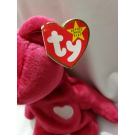 TY Beanie Baby - VALENTINA the Red Fushia  Bear mwt 2-14-1998, PE PELLETS