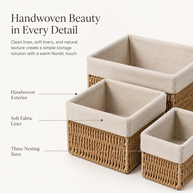 Rattanzenith Wicker Storage Baskets Set of 3, Bathroom & Shelf