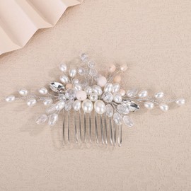 Rumtock Champagne Beads Silver Hair Comb for Women Wedding Brides Vintage Pearl Hair Accessories (Silver)