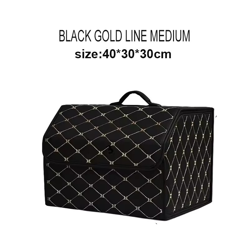 Foldable PU Leather Car Trunk Organizer with Lid, Large Capacity
