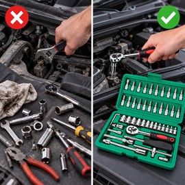 46-Piece 1/4 Inch Drive Socket Set – Metric Ratchet Wrench and Hex Bit Socket Tool Kit with Storage Case