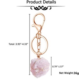 WULILONG Rose Quartz Crystal Keychain Healing Crystal Stone Keyring for Teenage Girls Heart Pendant Car Keyring Bag Charms Gifts for Women Girls Bag Crystal key chain