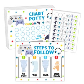 Video Game Theme Potty Training Chart for Toddlers Boys & Girls, Step to Follow, Motivational Toilet Training Routine Chart Including Potty Training Chart, Instruction, Stickers - 12