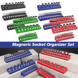 Unbranded Magnetic Socket Organizer 3/6pc 1/2 3/8 1/4-inch Drive Socket Holder Metric SAE - 3X METRIC Black+3X SAE Green