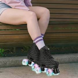 jessie Womens Roller Skates Water Ripple High-top Roller Skates Four-Wheel Roller Skates Shiny Roller Skates for Adult Youth Boys Girls Outdoor with Shoes Bag (Black Ripple Flash,40=US:7)