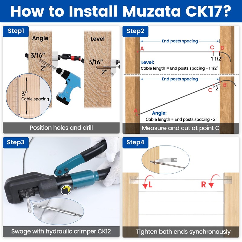Muzata 20 Pack 1/8" Cable Railing Hardware Kit Swage Lag
