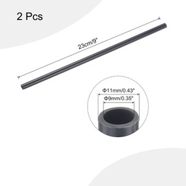 sourcing map PVC Rigid Tube Round Pipe Tubing Hardware Tubing 9mm ID 11mm OD 9" Length Dark Grey High Impact for Water Pipe, Crafts, Cable Sleeve 2pcs