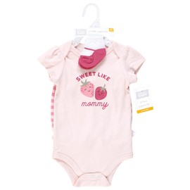 Hudson Baby Infant Girls Bodysuit, Short and Sock, Strawberry Love, 3-6 Months