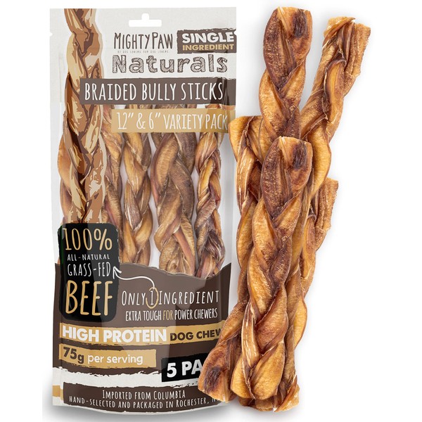 Mighty Paw Braided Bully Sticks for Large Dogs (5 Pack)