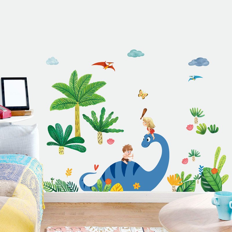 decalmile Dinosaur Wall Decals Palm Tree Kids Wall Stickers Baby