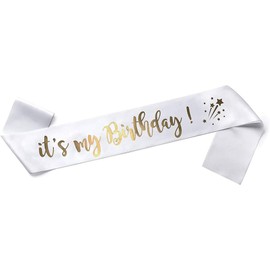 Happium Birthday Sash, It’s My Birthday Satin Sash for Birthday Sash Happy Birthday Decoration Party Sash Satin Gold on White