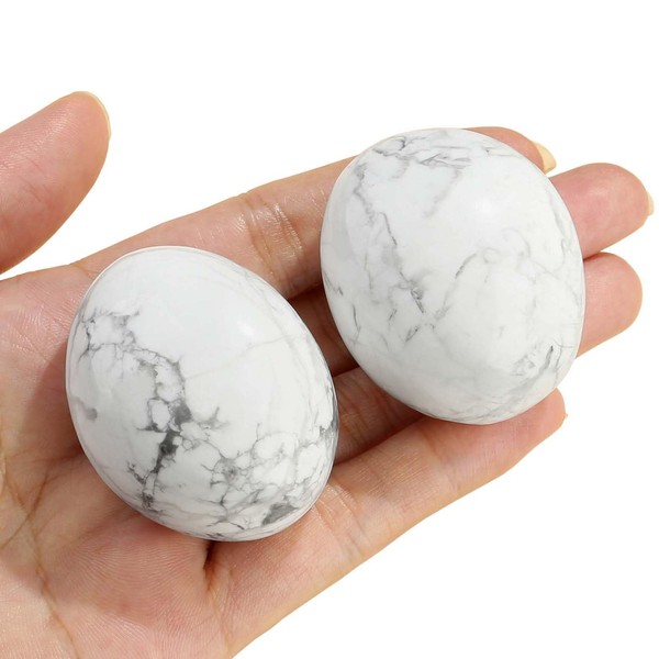 QINJIEJIE White Howlite Polished Healing Crystals 1.8-2.0" 2PCS Large Reiki