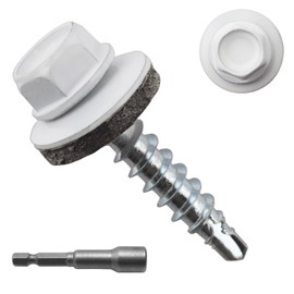 JEGONFRI 300PCS #10 x 1 White Hex Head Self-Drilling Metal Roofing Screws
