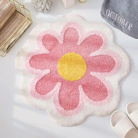 Rug, Flowers Soft Non-Slip Bath Mat with High Hygroscopicity Bath Mat Shower Mat Carpet for Bathroom Kitchen Living Room Toilet 25.6 x 25.6 Inches (Pink)