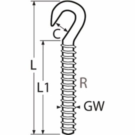 Hook Screw with Right Thread M8, Stainless Steel AISI 316/A4