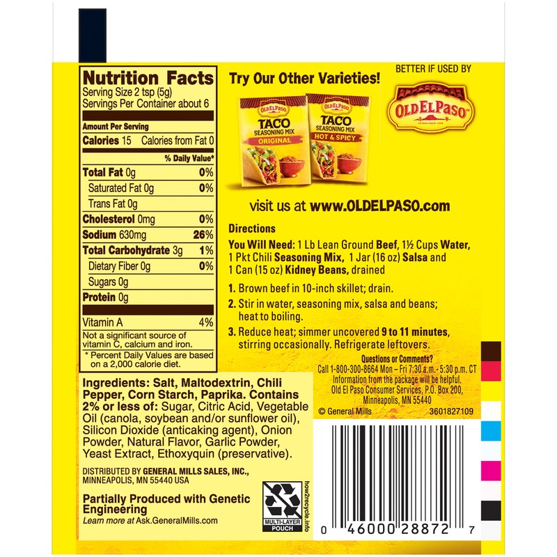 Old El Paso Chili Seasoning Mix, 1 oz (Pack of