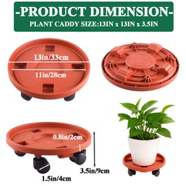 Tulpeed Rolling Plant Stand with Wheels 3 Pack 13 Inch Plant Caddy with Wheels Heavy Duty Plant Dolly Roller Base with Wheels Round Flower Pot Rack Holder Planter Trolley Tray, Red