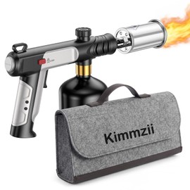Kimmzii Propane Torch with Felt Storage Pouch, One-Tap Max Flame, Safety Lock, Adjustable Precision Flame, Kitchen Blow Torch Gun for Sous Vide, Searing Steak, BBQ Grill, Camping (Tank Not Included)