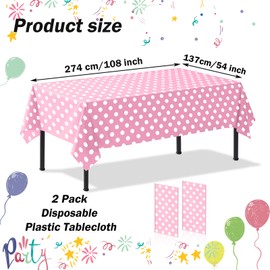 CXSAZRY 2 Pack Light Pink Polka Dot Table Cloth, 54" x 108"Disposable Plastic Pink & White Tablecloth for Birthday, Wedding, Bridal Shower, Bachelor, Pink Girl Party, and Picnic