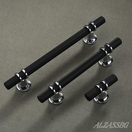 Alzassbg 6 Pack Matt Black and Silver Cabinet Pulls, 3-3/4 Inch(96mm) Hole Centers Kitchen Hardware Knurled Cabinet Handles for Cabinets and Drawers AL3087CP-MB