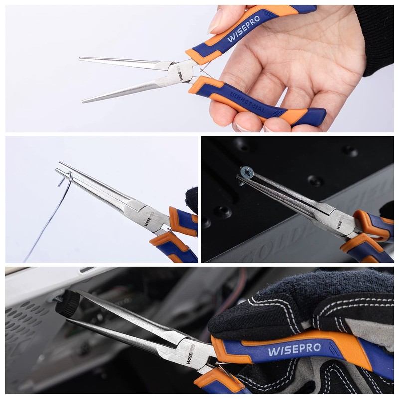 WISEPRO 6-Inch Needle Nose Pliers, Straight Long Nose Pliers, Mini