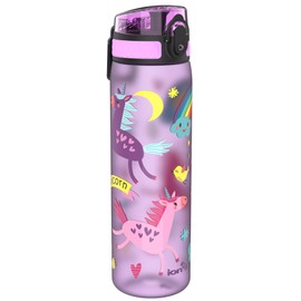 Ion8 Kid's One Touch On-The-Go Printed Water Bottle - Leakproof and BPA-Free Water Bottle - Fits Car Cup Holders and Kid's Backpacks 18 oz / 500 ml - Unicorns