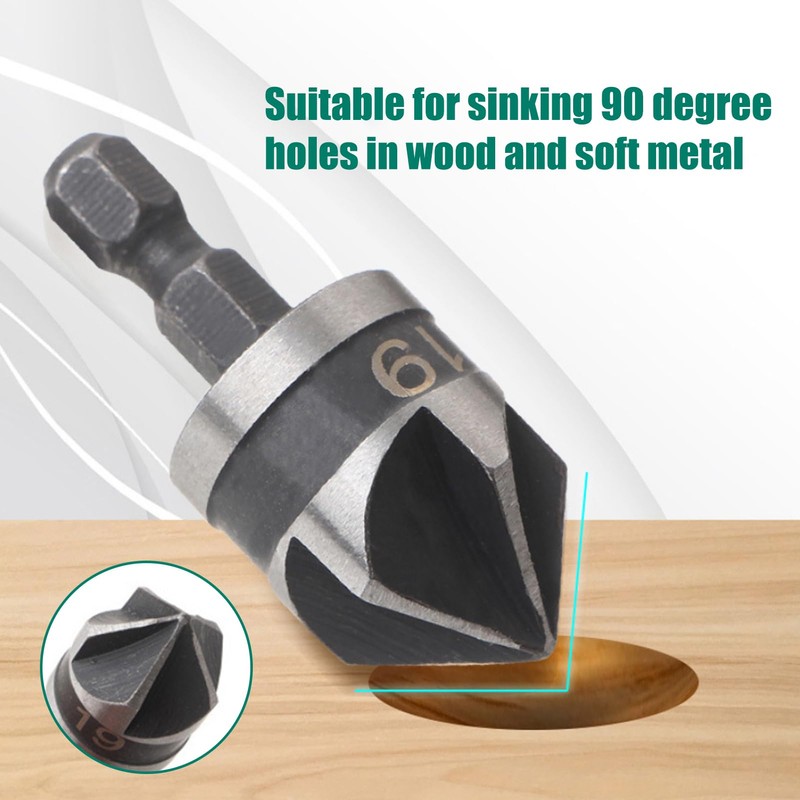 Countersink Drill Bit Set, 3 Pcs 12/16/19mm 1/4 Inch Hex