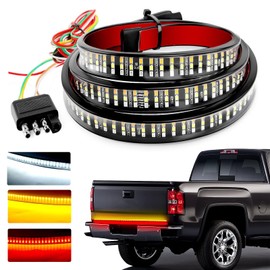 dawfall Car Tailgate Light Bar, 59" Three Row Waterproof and High Brightness LED Light Strip, Running Light Turn Signal Brake/Reverse Light with Connecting Harness, Universal for Cars (Multicolored)