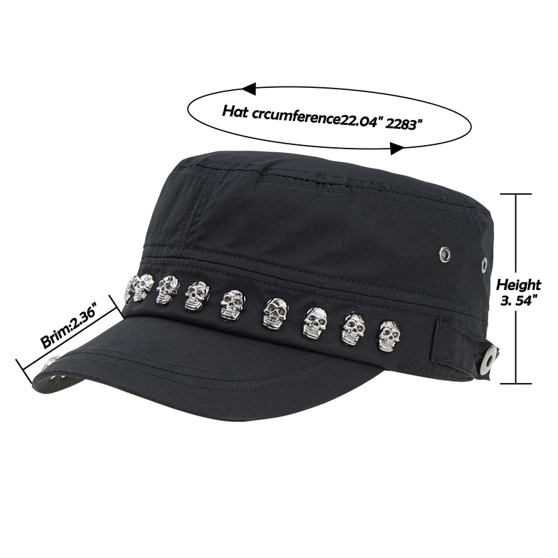Men Women Soft Washed Cotton Skull/Skeleton Studded Punk-Army-Cap Cadet Cap